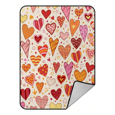 Valentines Day Themed Pattern with Lines Dots Hearts in Vibrant Colored Image Lunarable Hearts Soft Flannel Fleece Throw Blanket Dark Coral Cream 50 x 70 Cozy Plush for Indoor and Outdoor Use 